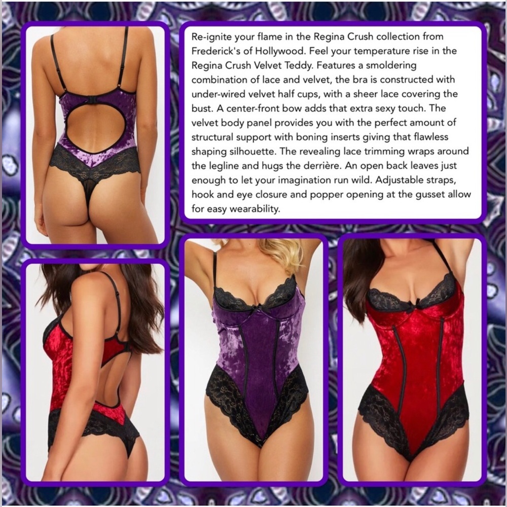 $160 LARGE 2(two) Lingerie teddy Velvet Lace Bodysuit Purple & Red